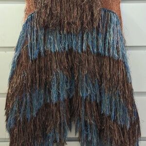 Zara Blue &Burnt Orange Metallic Fringe Cardigan